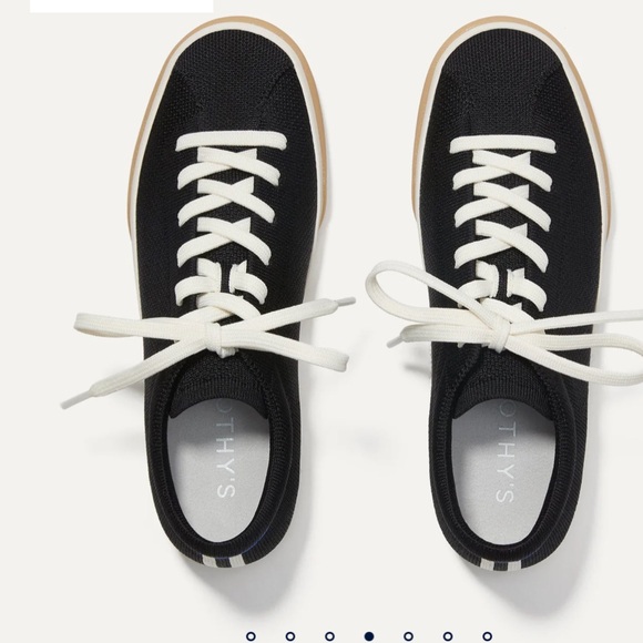 Rothy's Black Knit Lace-Up Sneakers with Cream Laces and Gum Sole - Picture 3 of 7